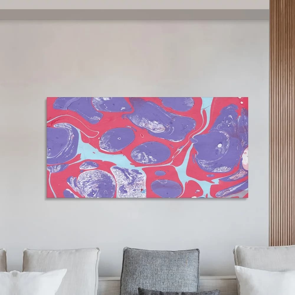 Abstract liquid painted oil mural, red and purple paint print art wall decoration, modern art Deco,1.5 inch solid wood frame