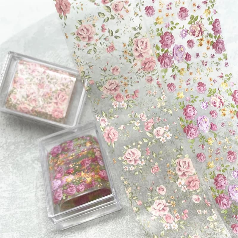 1 Pezzo di Fogli per Unghie con Motivi Floreali da 100cm, Adesivi per Trasferimento, Decorazioni per Unghie con Rose e Tulipani
