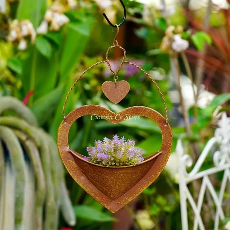X90F Heart Iron Plant Hanger Flower Pot For Indoor And Outdoor Garden Decors