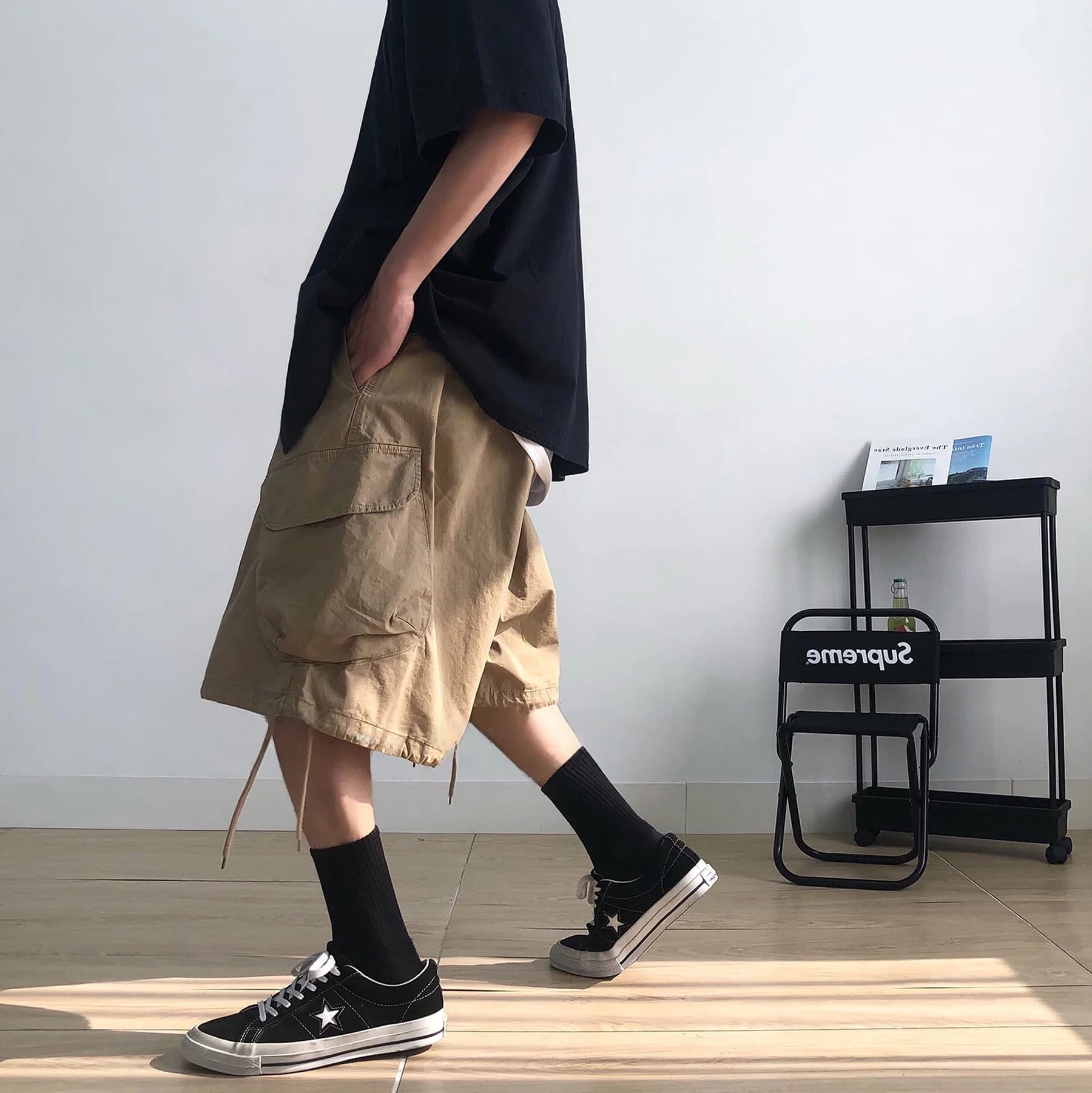 Cityboy Japanese Retro Workwear Shorts Men Summer Casual Straight Loose Trendy Five-Pocket Thin Cotton Cargo Trousers