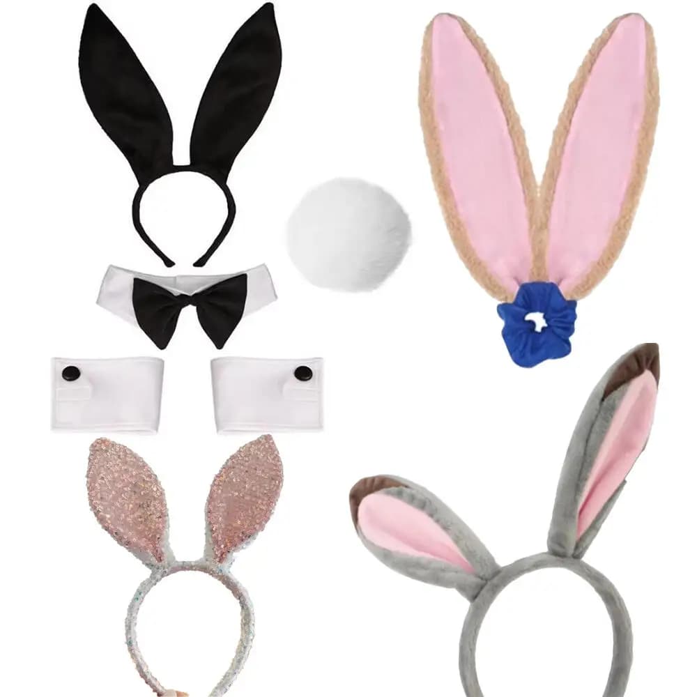 Fascia per capelli con orecchie da coniglio grigie in peluche, pieghevoli, per cosplay, regalo di Natale, accessorio per travestimenti