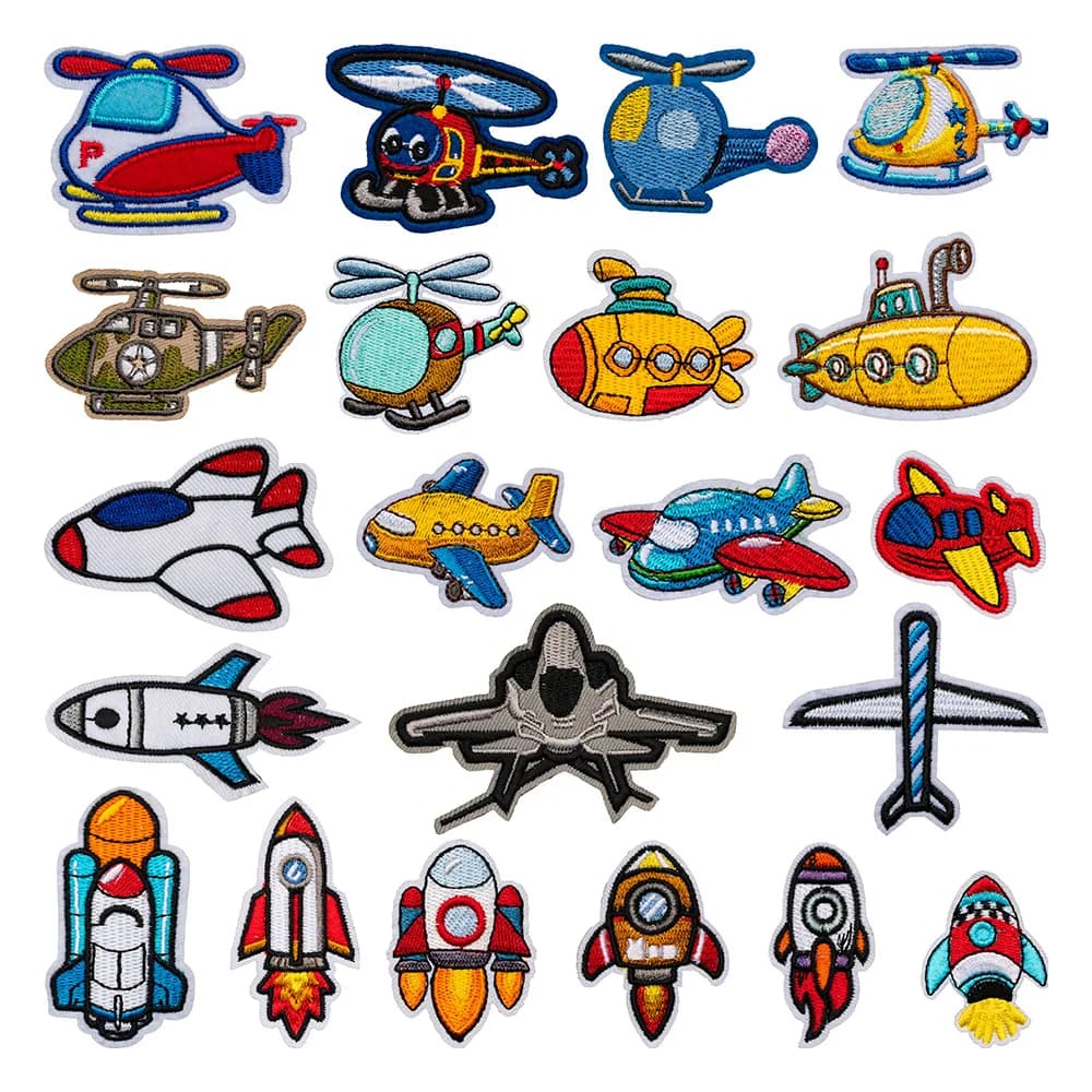 Hot Selling Cartoon Airplane Rocket Children's Clothing Embroidery Iron on Patches Stickers for DIY Hat Jeans T-shirt Bags Socks
