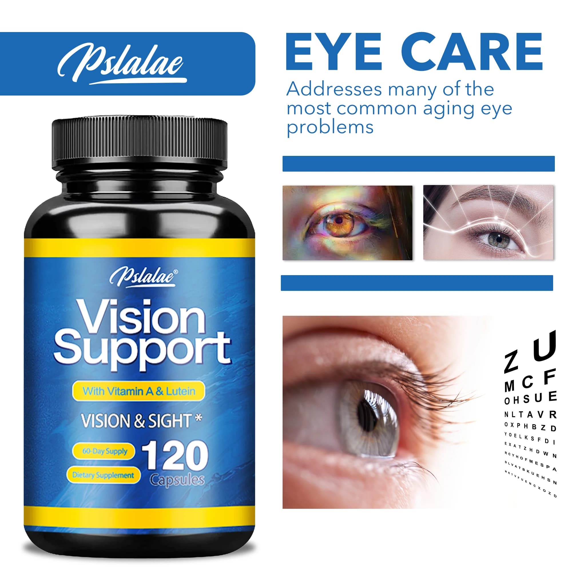 Eye support supplements: visual, myopia, vitamins and minerals for eye care, improve eye oedema, relieve fatigue, healthy macula