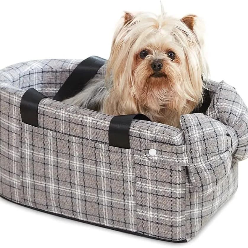 Letto per animali domestici con console per auto - Trasportino portatile compatto per cani e gatti da viaggio, accogliente casetta per cani portatile con tappeto