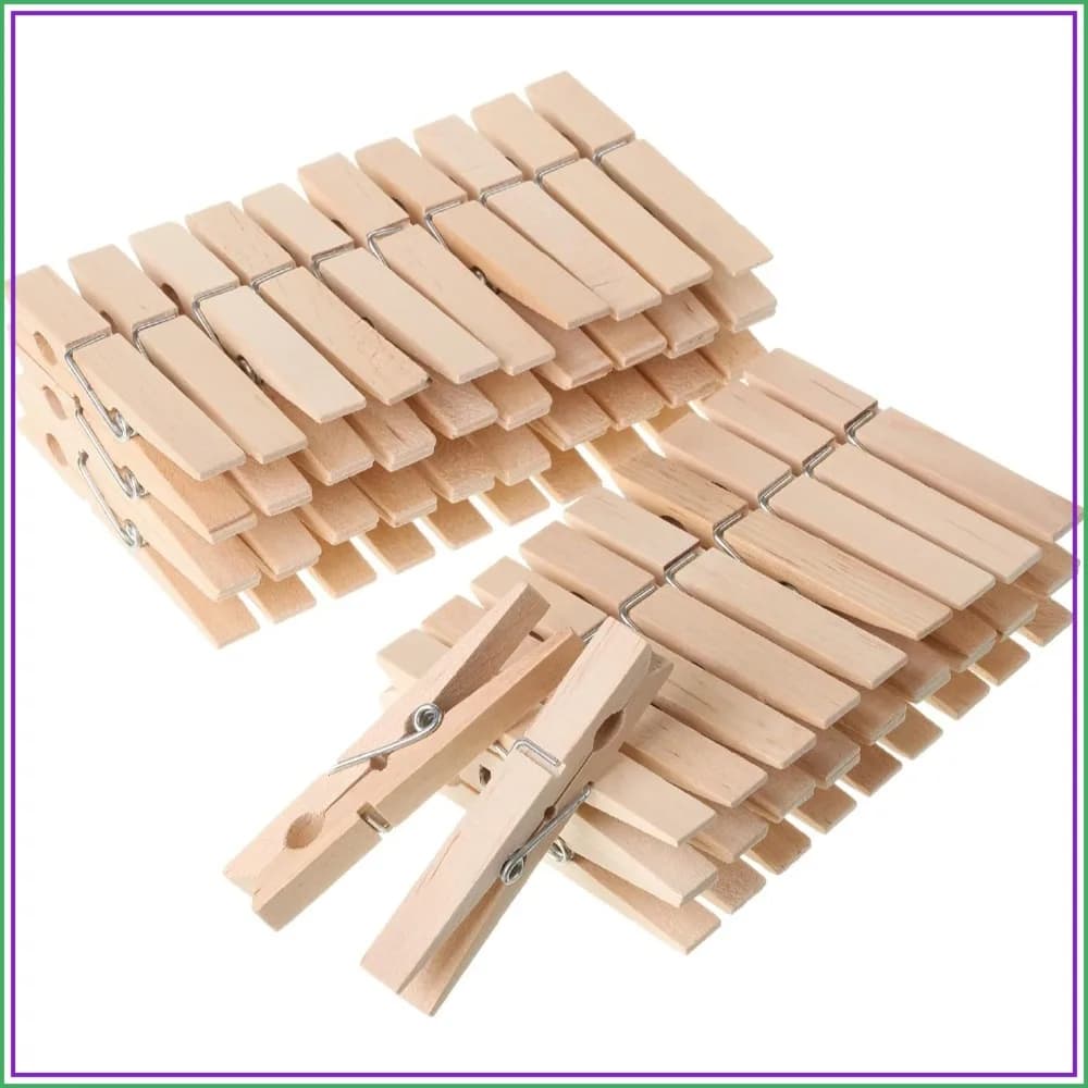 Large Wooden Clothes Pins, 2.9 Inch, 50 Pack - Natural Wood Clips for Crafts, Laundry, Photos, Chip Bags, Decoration