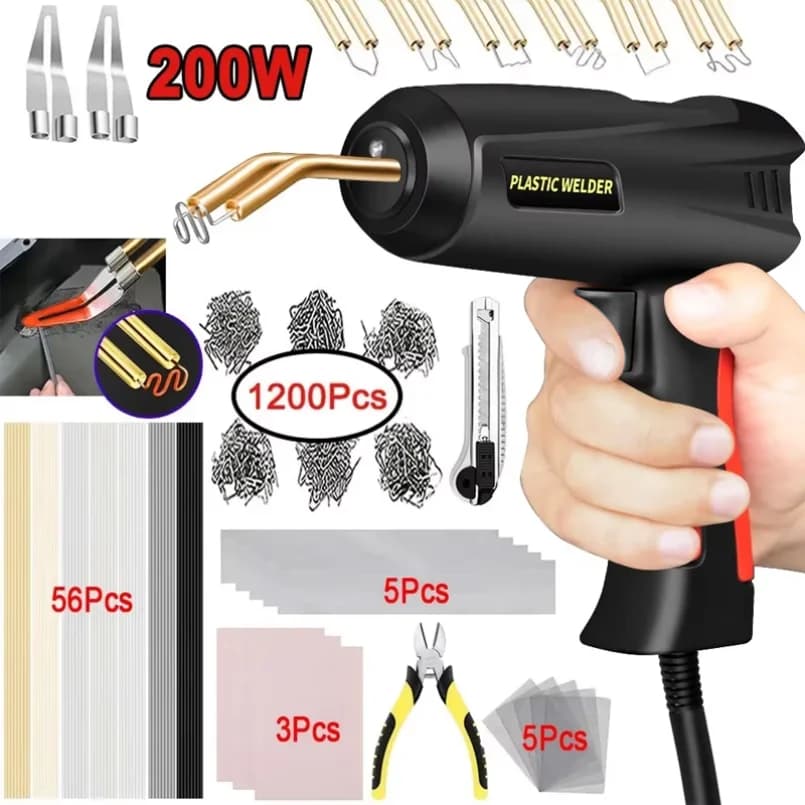 Kit di saldatura in plastica 2 in 1 aggiornato Punti metallici per pistola per saldatura con cucitrice a caldo per la riparazione di paraurti per auto Riparazione di macchine saldatrici da 200 W
