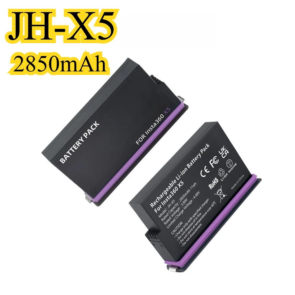 2850 mAh Ultra JH-X5 Battery for Insta360 X5 action camera with 18 W USB-C fast charging and temperature control