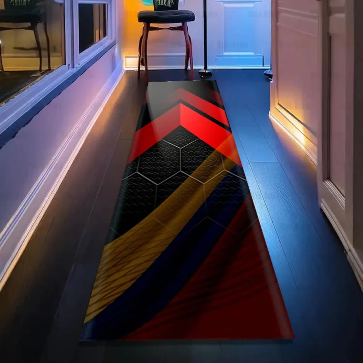 Tappetino Geometrico Cyber per Moto, Tappeto Antiscivolo per Garage, Assorbente di Olio, Stile Racing Moderno, Decorazione per la Casa