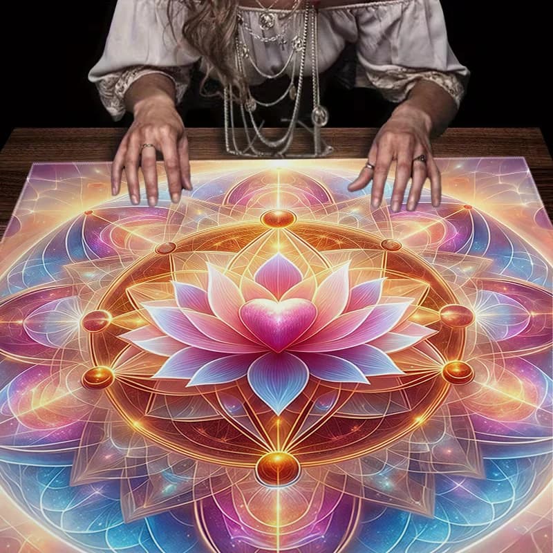 VIKAMA Telo Altare Tarocchi Loto Arcobaleno, Telo per Rituali Energetici, Tappetino per Divinazione Stregoneria, Telo per Lettura Tarocchi, Meditazione Spirituale