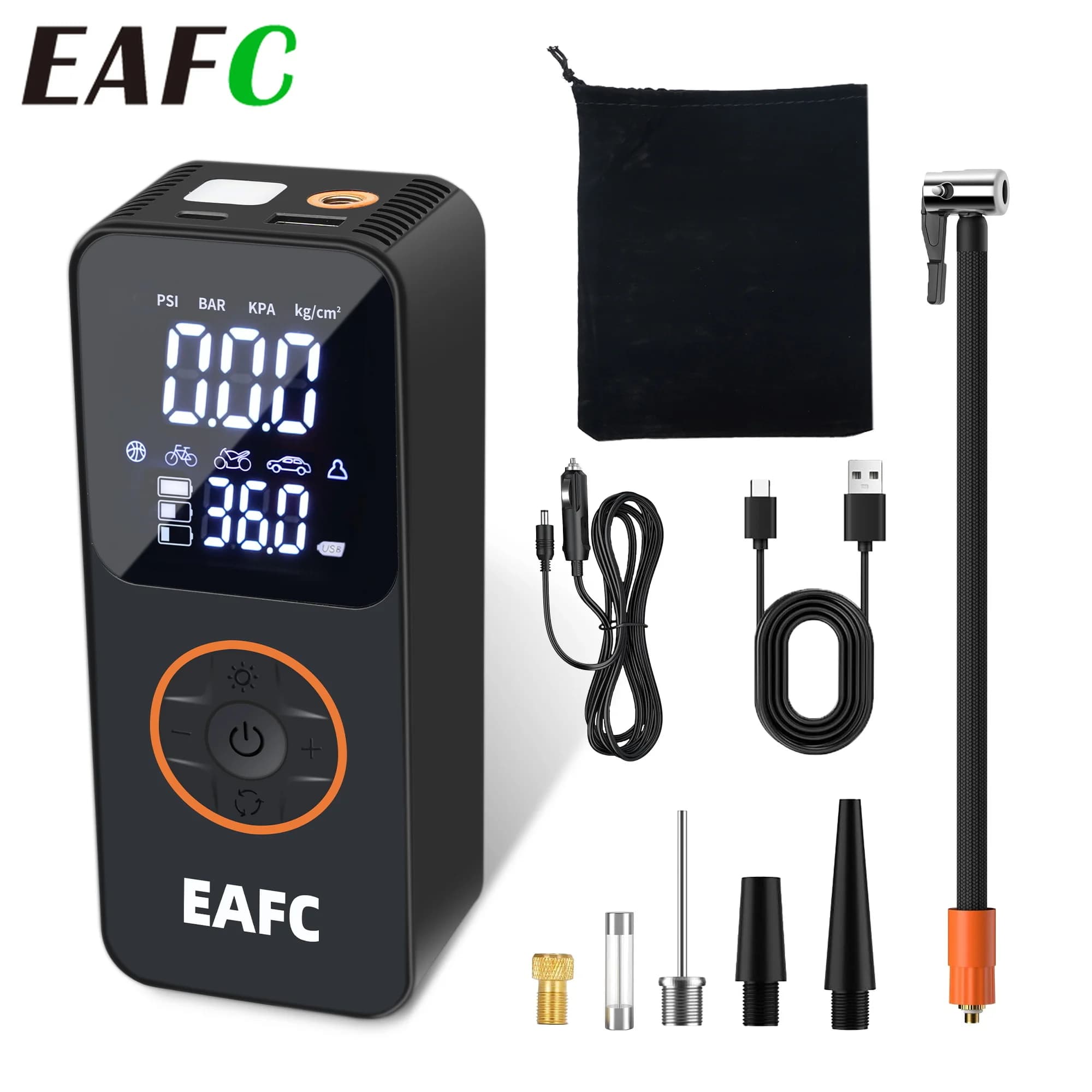 EAFC Compressore d'aria wireless portatile Gonfiatore per pneumatici per auto a doppio schermo per automobili e veicoli elettrici Accessori per ricambi auto