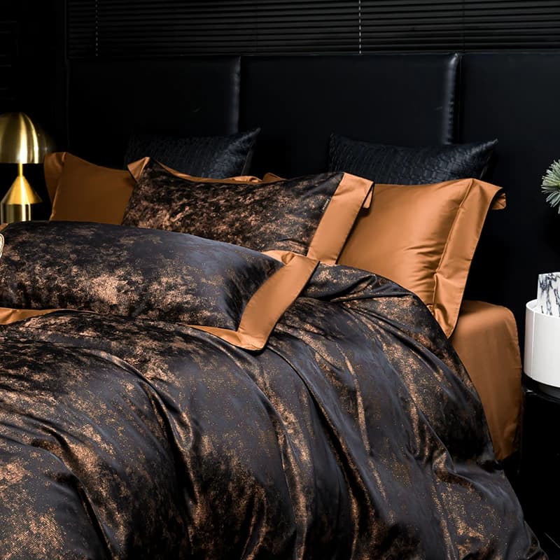 Luxury Bed Linen Set in Egyptian Cotton 1200TC, 4 Pieces, European Jacquard Satin Cover, Sheets and Loyalty