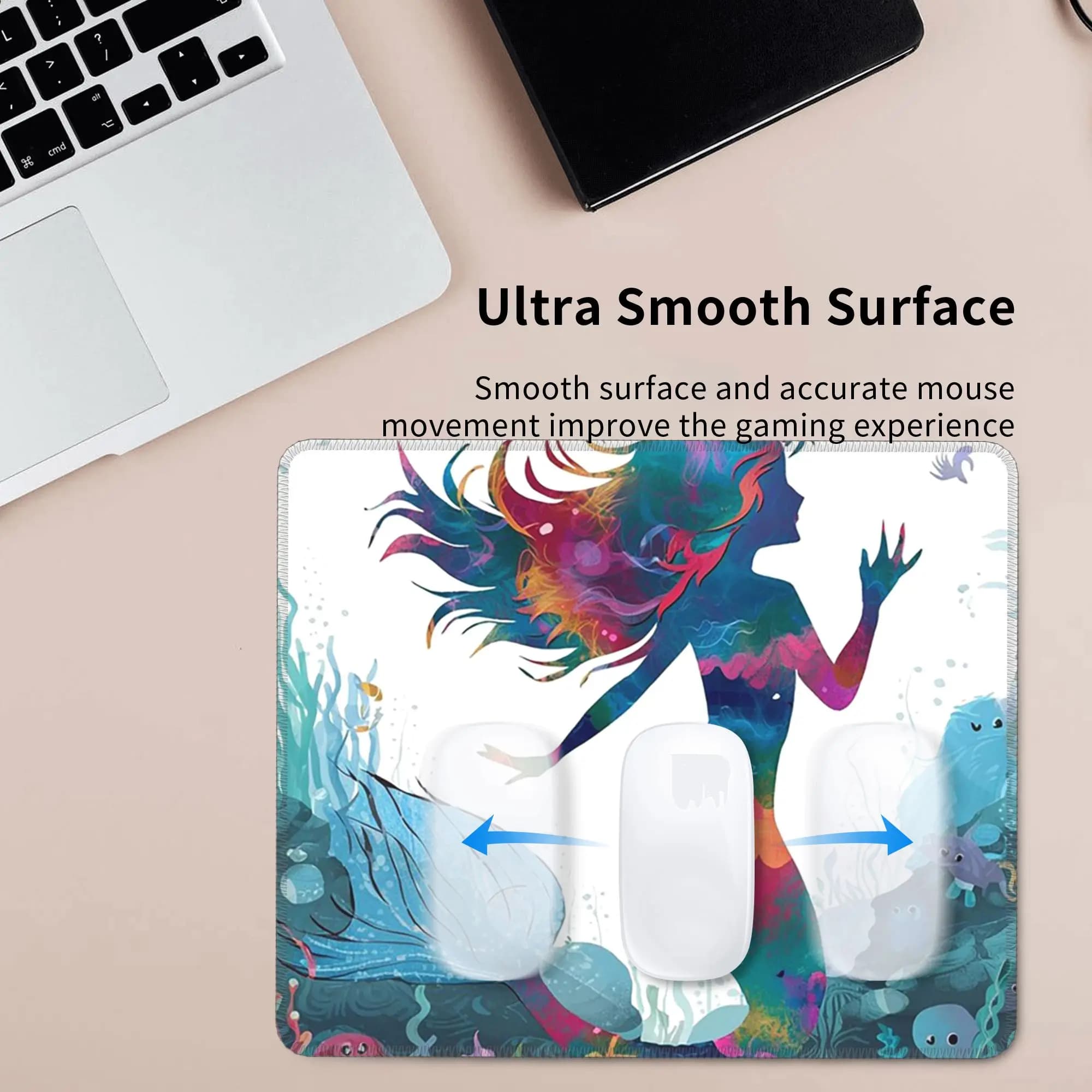 Tappetino per mouse dal design vivace a forma di sirena, tappetino per tastiera e mouse per computer, tappetino da scrivania per PC da gioco, tappetini da tavolo per ufficio