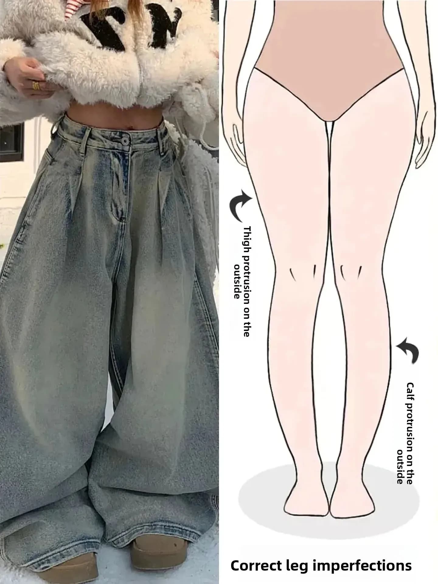 Retro Faded Design Wide Leg Jeans Women's Loose Fit Casual Straight Cut Single Piece Autumn New Style Pear Shaped Body Jeans