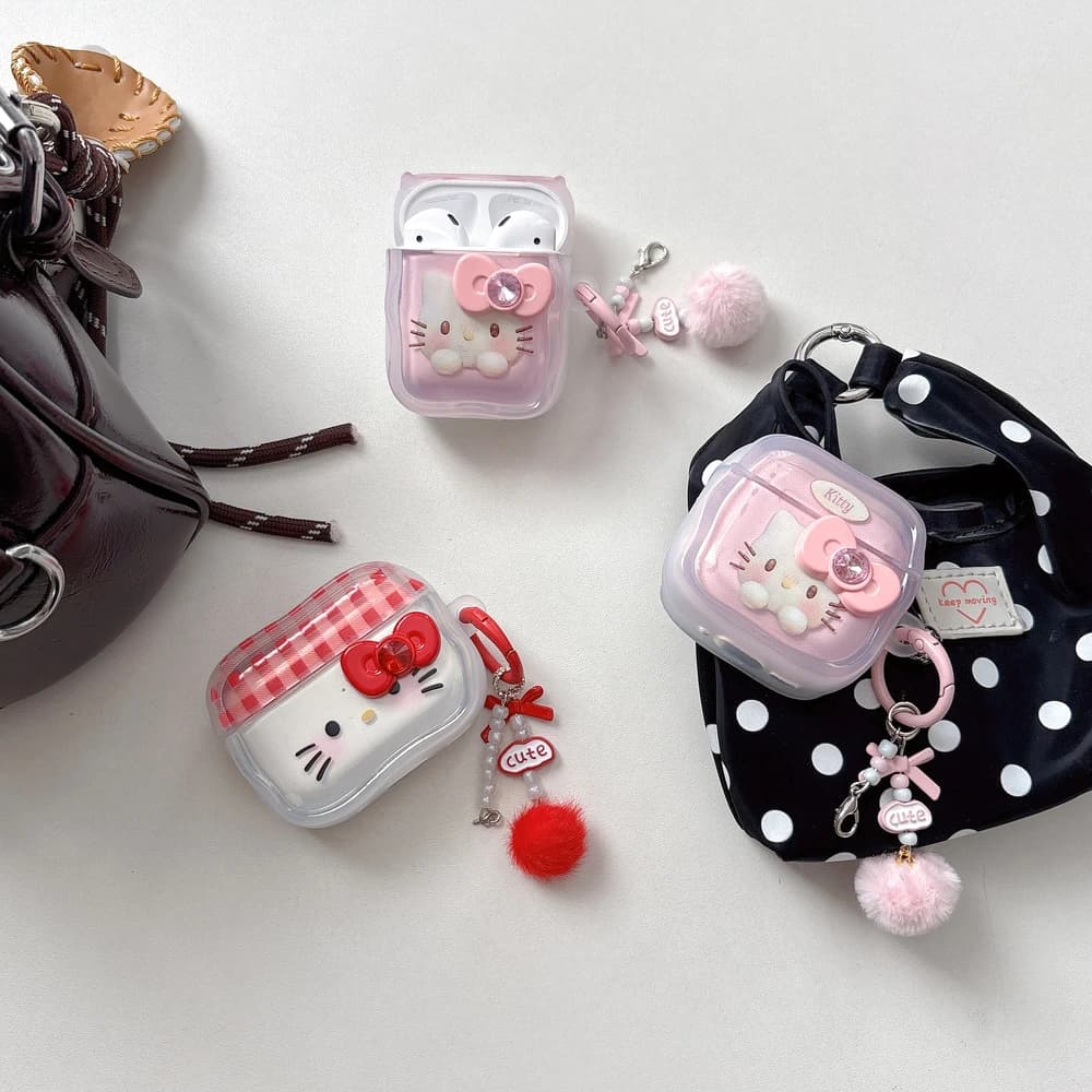 Protective Case Wireless Bluetooth Airpods 1 2 3 4 Pro 2 3 with Design Cartoon Sanrio Hello Kitty and Bow