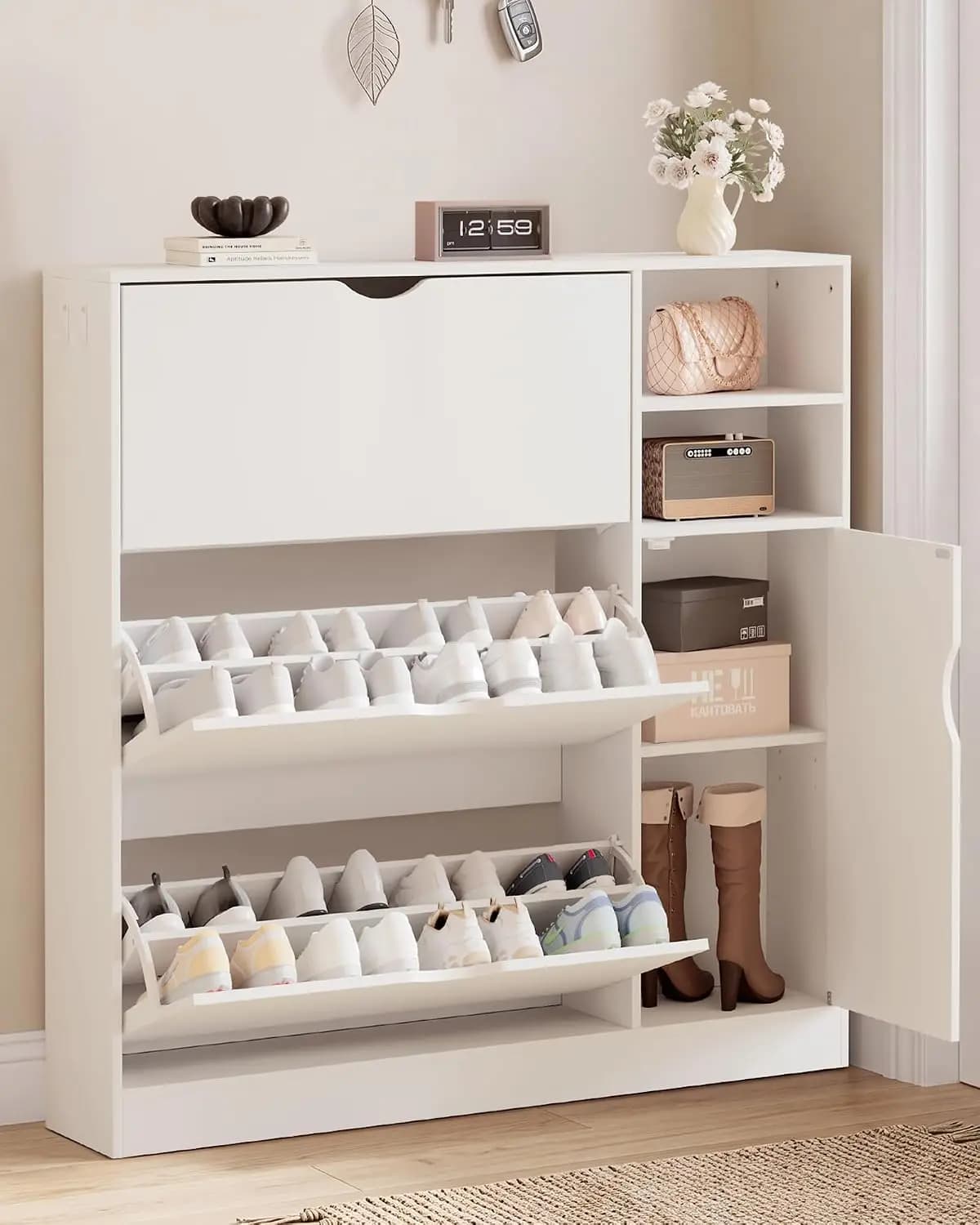 3 Flip Drawers Shoe Cabinet Narrow Hidden Slim Shoe Organizer Adjustable Shelf Entryway Foyer Hallway, Customized