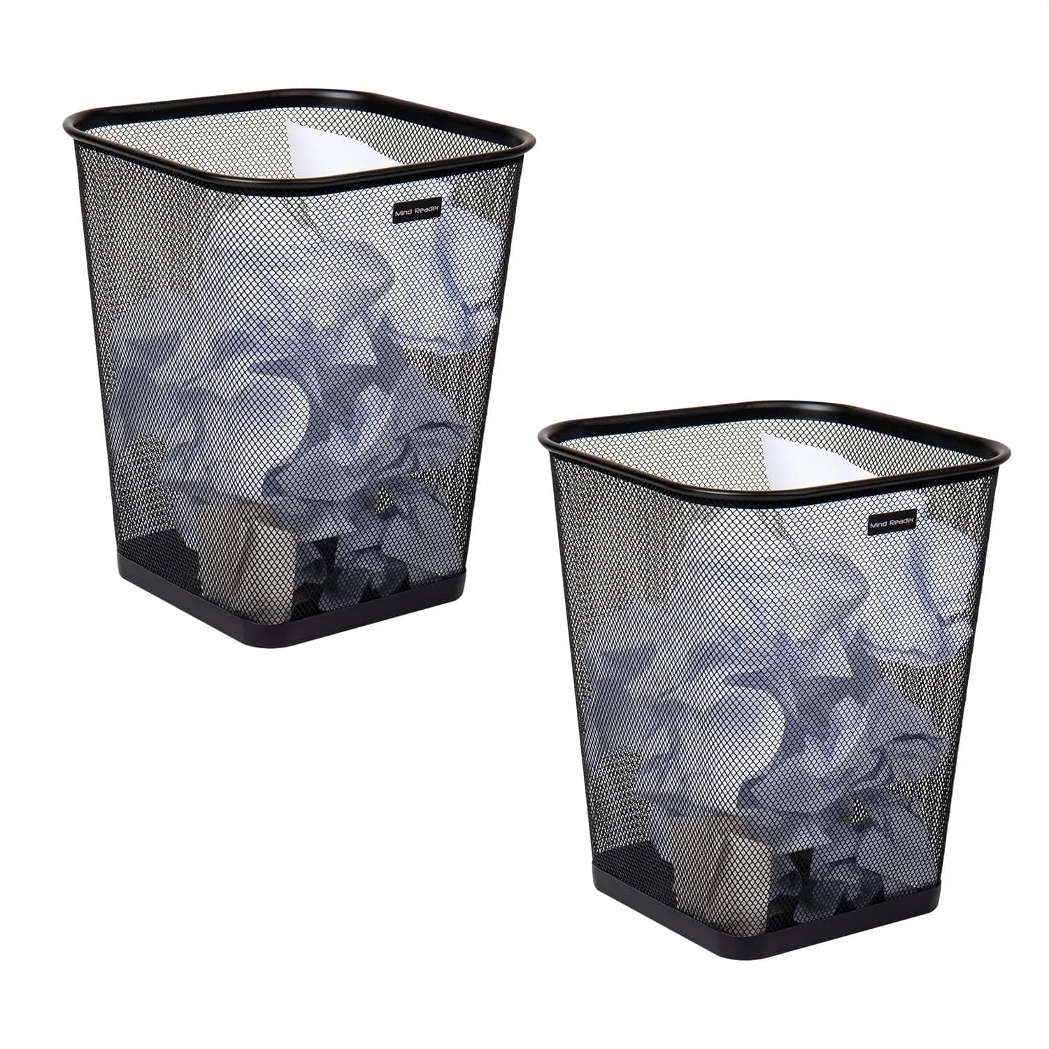 Mesh Trash Can Set of 2 for Office, Square Metal Wastebasket with Breathable Design, 5 Gal Each, Black