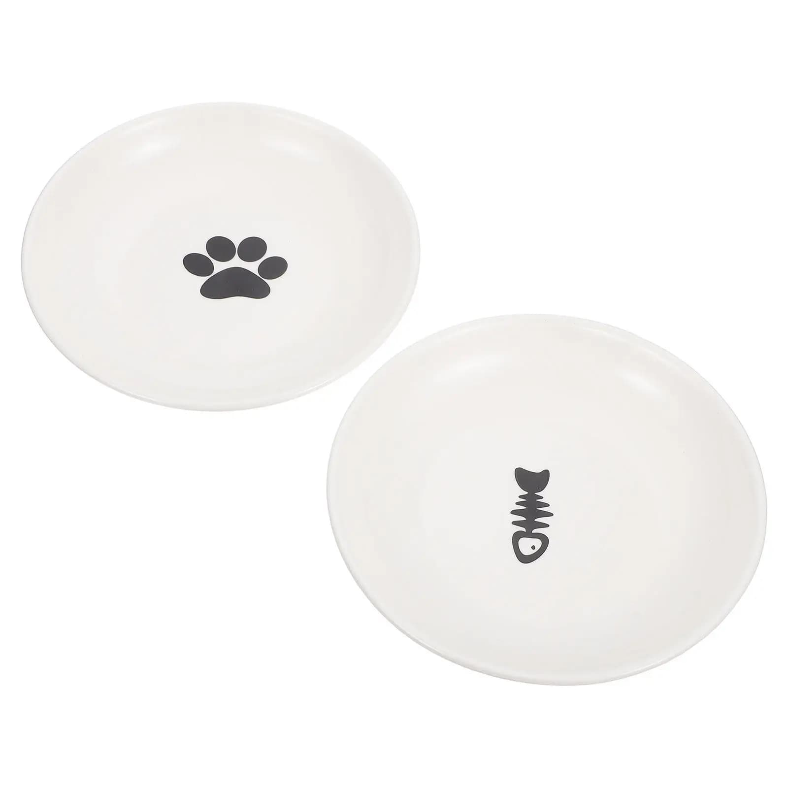 2Pcs Cat Bowl Ceramic Large Capacity Round Shape Smooth Surface Nordic Style Safe Food Dish Nonslip Pet Feeding Bowl Kit
