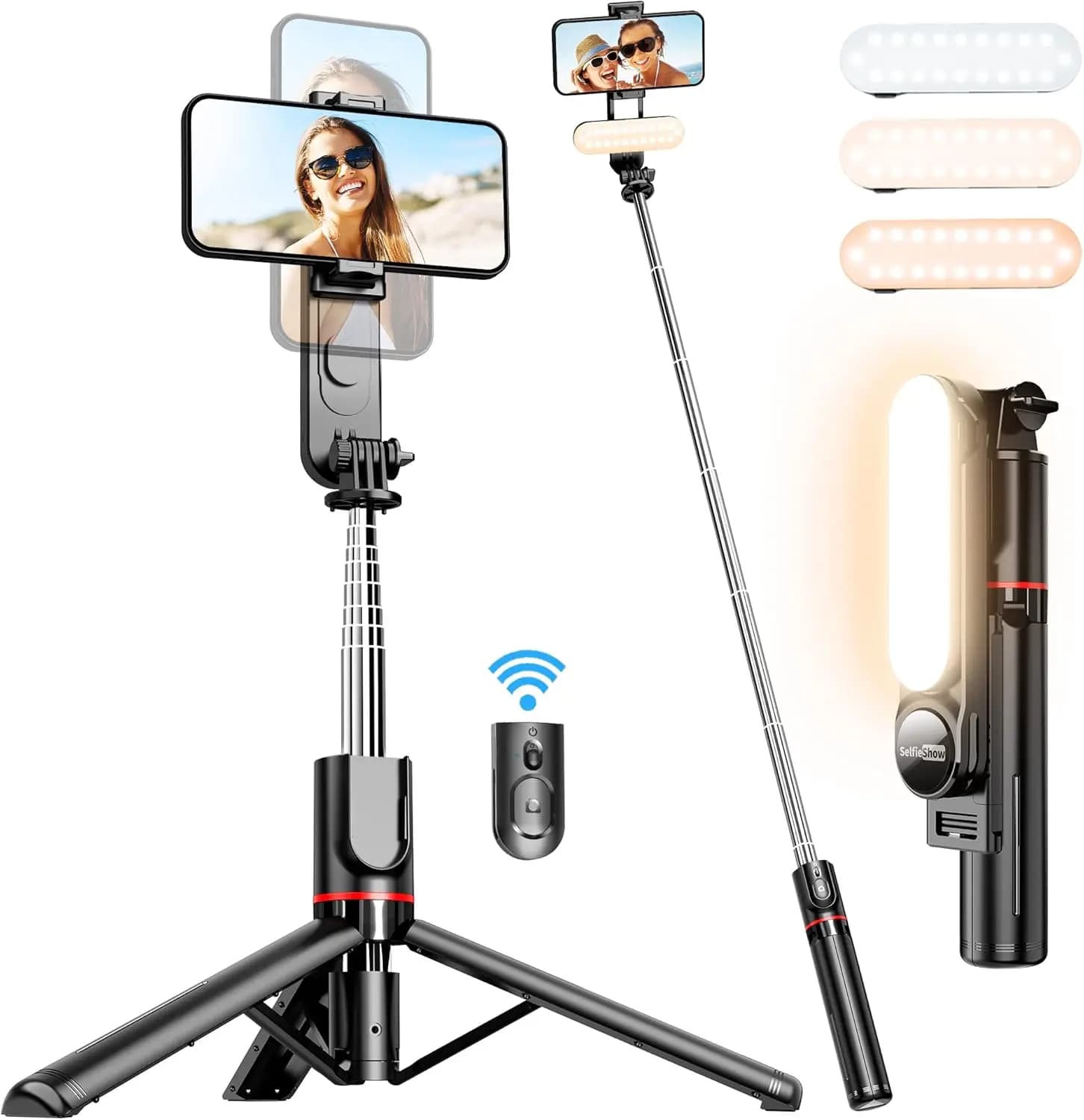 Bastone Selfie Estensibile da 44 Pollici con Luce di Riempimento e Telecomando Wireless per iPhone e Smartphone Samsung