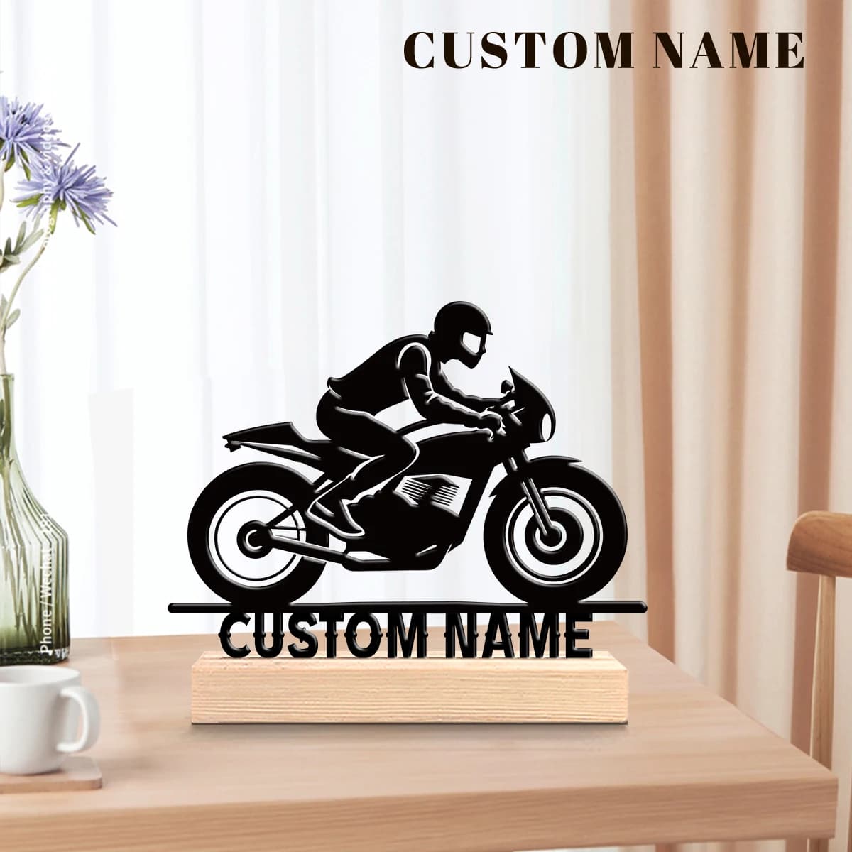 1pc Customized Minimalist Metal Ornaments Custom Content With Wooden Base Festival Ornaments and Decorations