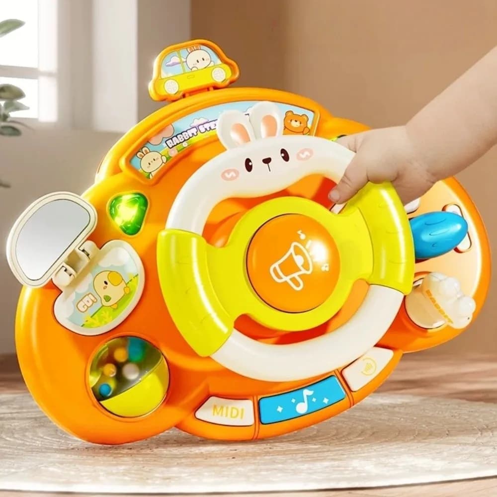 Volante di simulazione per passeggino Copilots, elettrico, Montessori, per simulare la guida di un'auto, multifunzionale, per l'educazione precoce