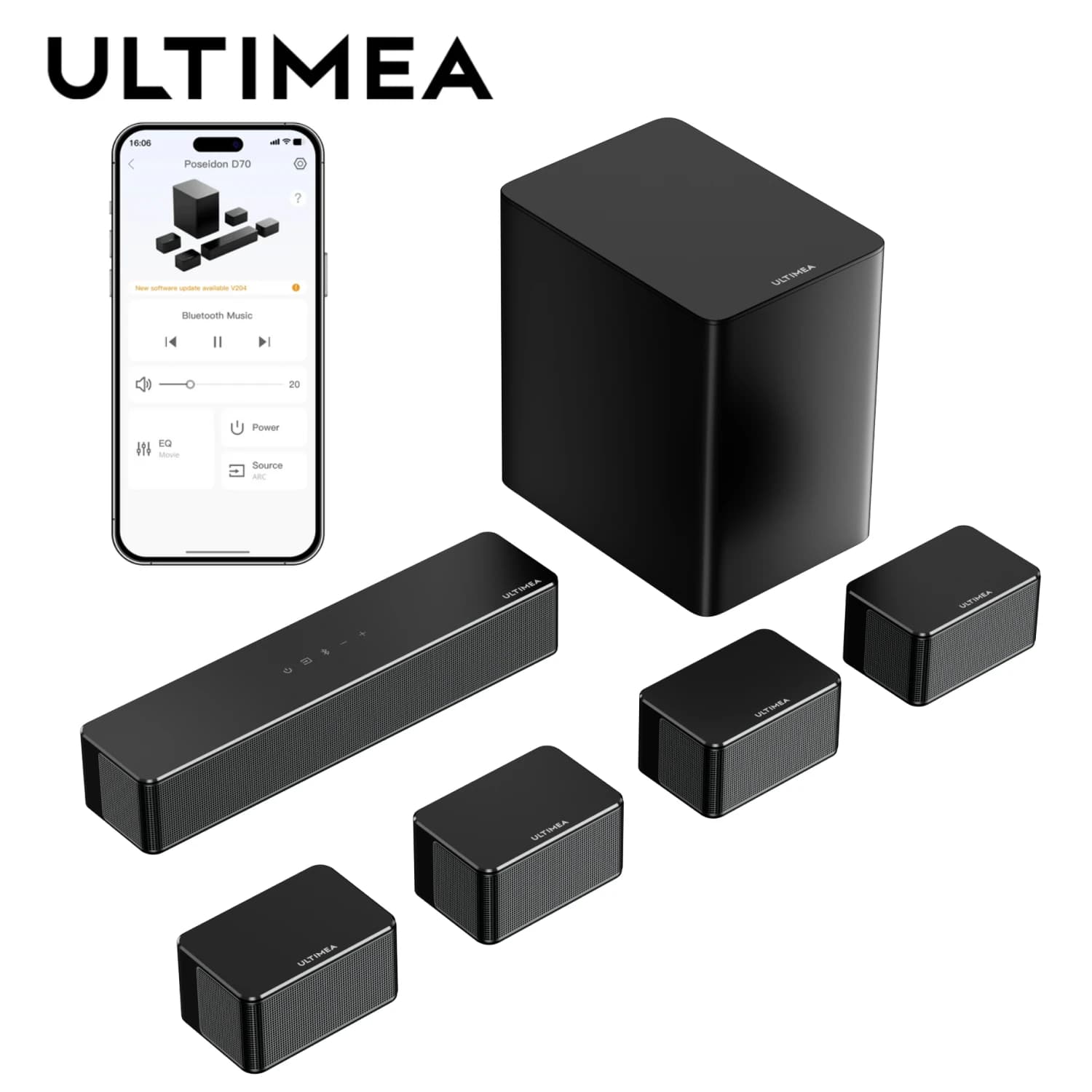 ULTIMEA 7.1 Soundbar for TV with APP control, Bluetooth Home Cinema speaker with 6,5" wireless subwoofer