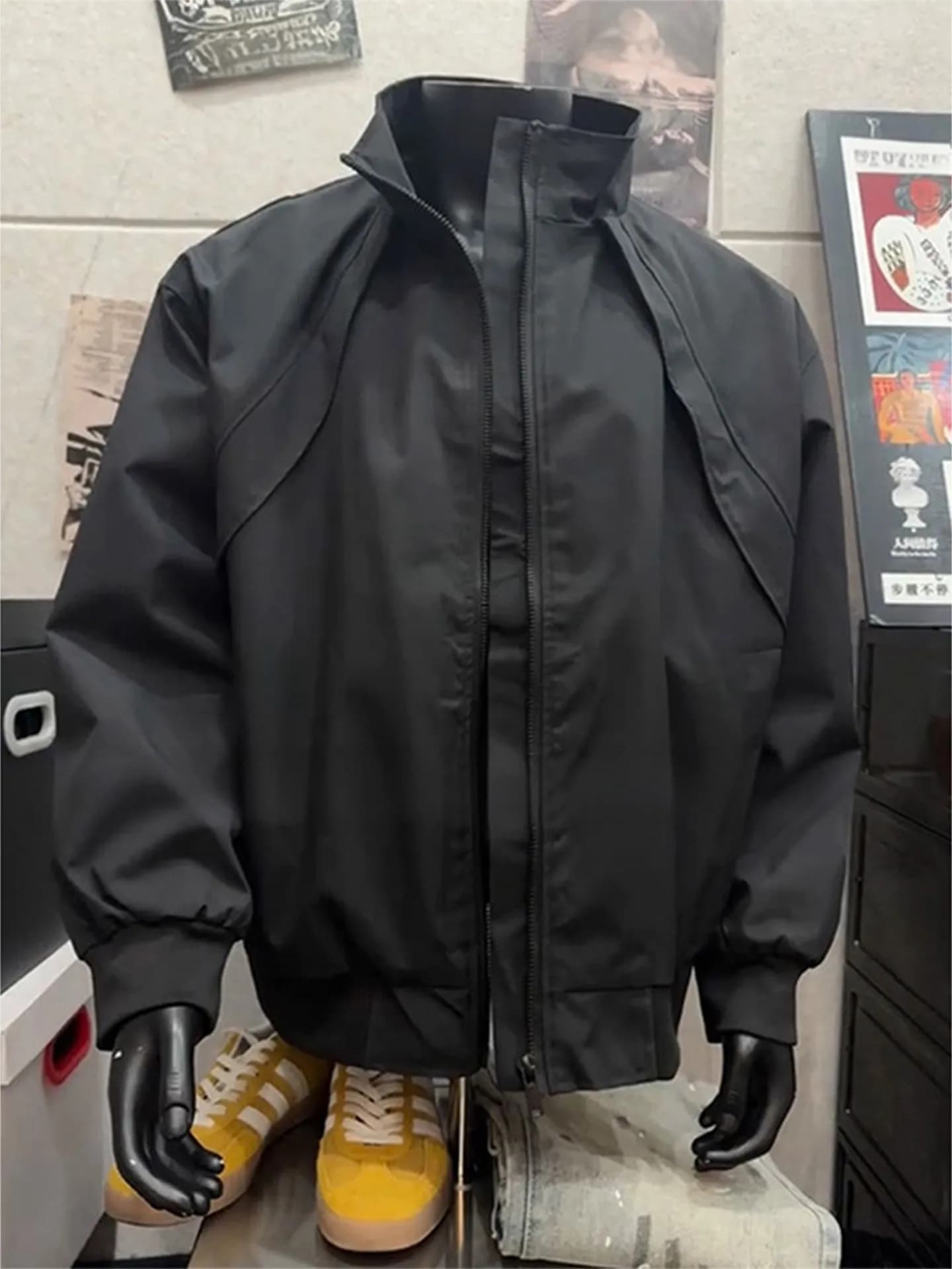 Giacca Cleanfit Black Structure da uomo, stile Flight Jacket, primaverile/autunnale, americana, a tre strati, con collo alto, antivento, stile baseball.