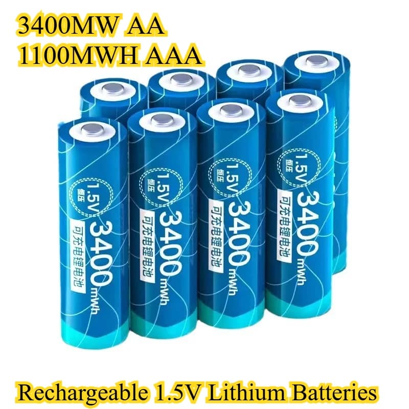 3400MW AA 1100MWH AAA batterie al litio ricaricabili USB 1.5V per serrature intelligenti giocattoli elettrici tensione costante ricarica rapida