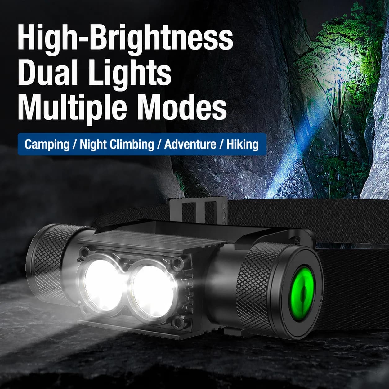 Lampada Frontale LED Ricaricabile ad Alta Potenza, Ultra Luminosa, Lunga Gittata, Impermeabile, per Campeggio, Corsa Notturna, Escursionismo, Arrampicata