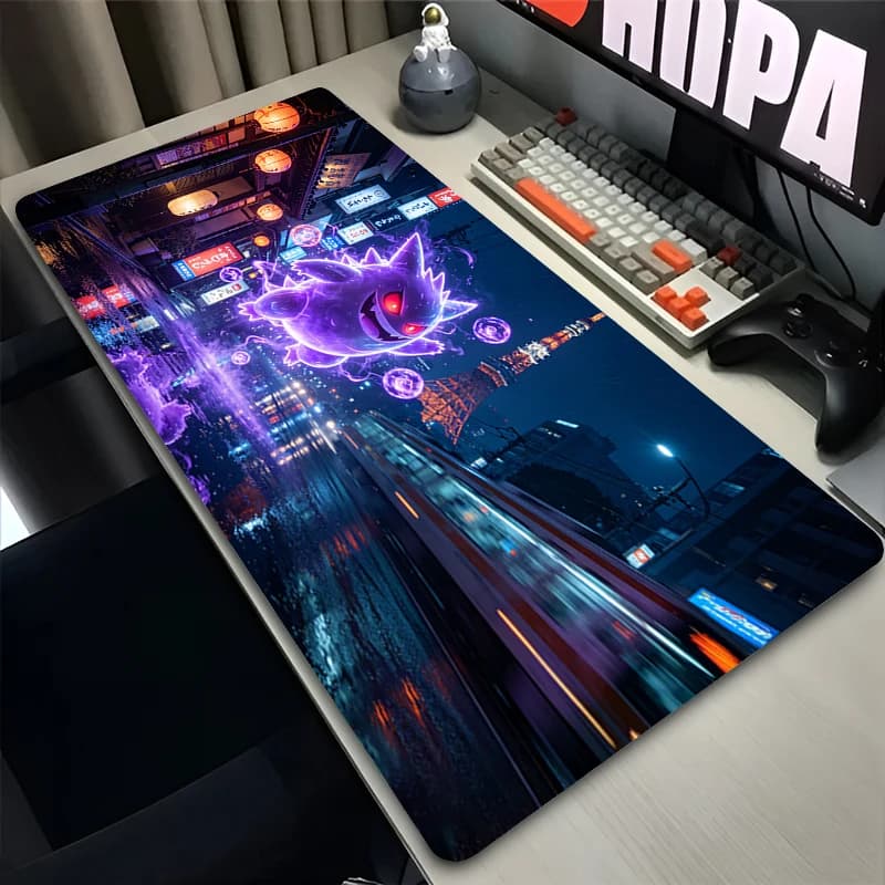 Tappetino per mouse grande per gamer anime, tappetino esteso con bordo bloccabile in gomma, tappetino da scrivania Pokemon Gengar, accessori da gaming 90x40cm