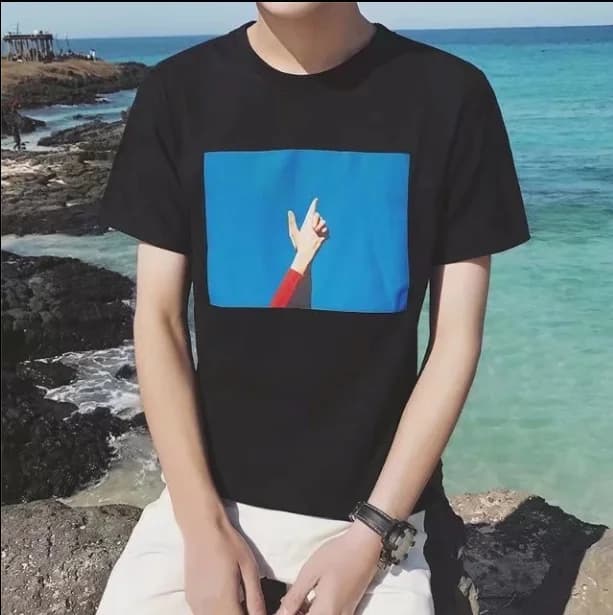 Loose Fit round Neck Short Sleeve Men's T-Shirt Black Summer Trendy Slimming Polyester Fiber 100% Print Geometric Pattern