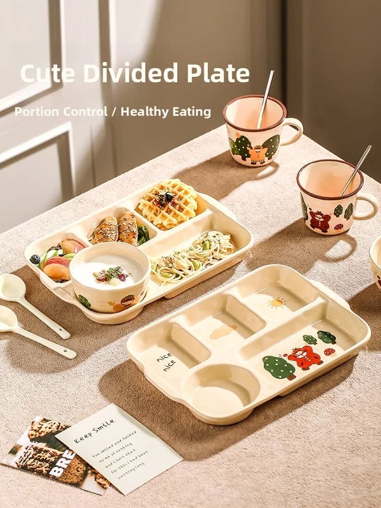 Breakfast Plate with Carton Shaped Dividers, Individual Table Tools for Adults, for Weight Loss and Fat Reduction, Rectangular