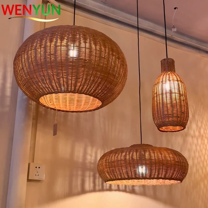 Lampada a Sospensione WENYUN in Rattan Fatto a Mano, Stile Wabi Sabi, Intrecciata in Bambù, per Tavolo da Pranzo, Villa, Giardino, Arredamento Casa