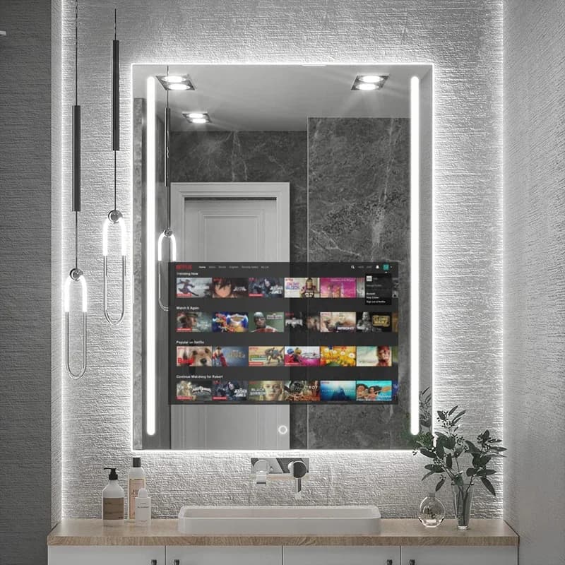 Specchio Intelligente Antiappannamento Tystart dal Design Moderno con Luce LED e TV Touch Screen per Soggiorno, 40 Pollici, per Uso in Bagno