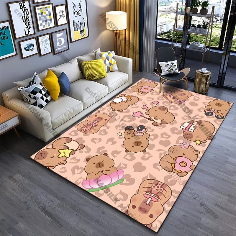 Tappeto con simpatiche capibare e cuori, tappeto da yoga, decorazione per soggiorno, tappetino per gattonare per bambini, zerbino, tappeto per area giochi