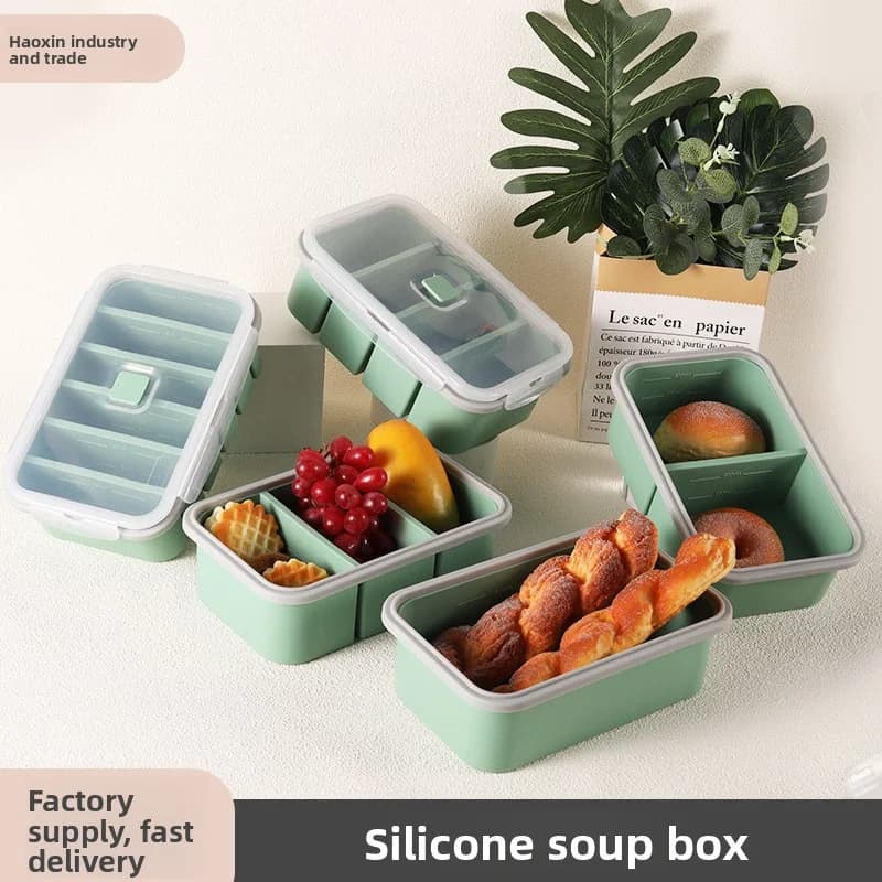Contenitore per Alimenti in Silicone Multi-Scomparto, Adatto al Microonde, per Preparazione Pasti e Uso in Movimento