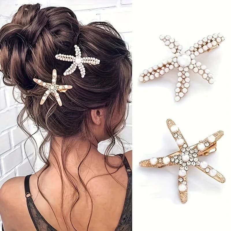 1 fermaglio per capelli a forma di stella marina con perle, fermagli per capelli a forma di conchiglia, accessori per capelli per donne e ragazze