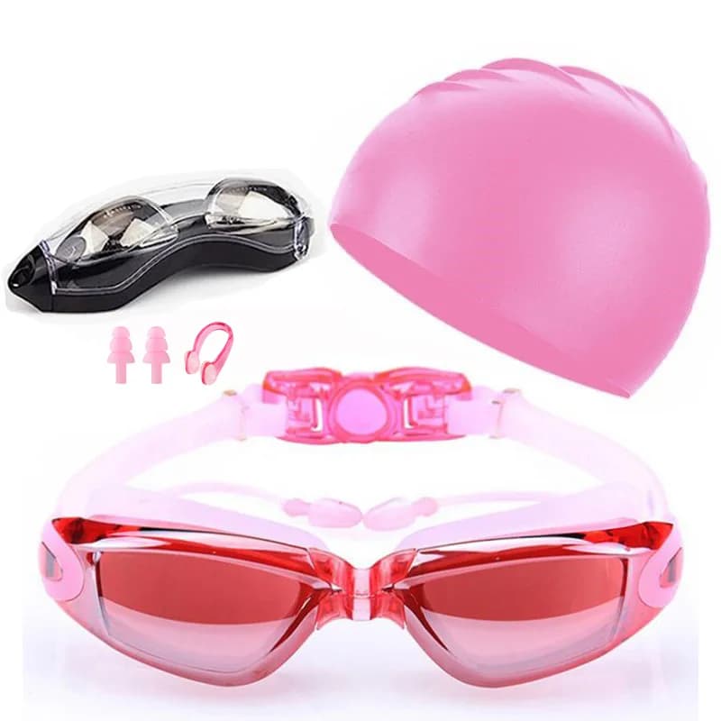 Adult Summer Swimming Goggles Set with Cap HD Waterproof Eye Protection Fashionable Swimwear Accessory for Swimming