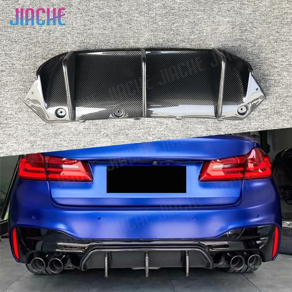 JIACHE carbon fiber rear diffuser for BMW Series 5 F90 M5 2017-2019, spoiler splitter for rear bumper.