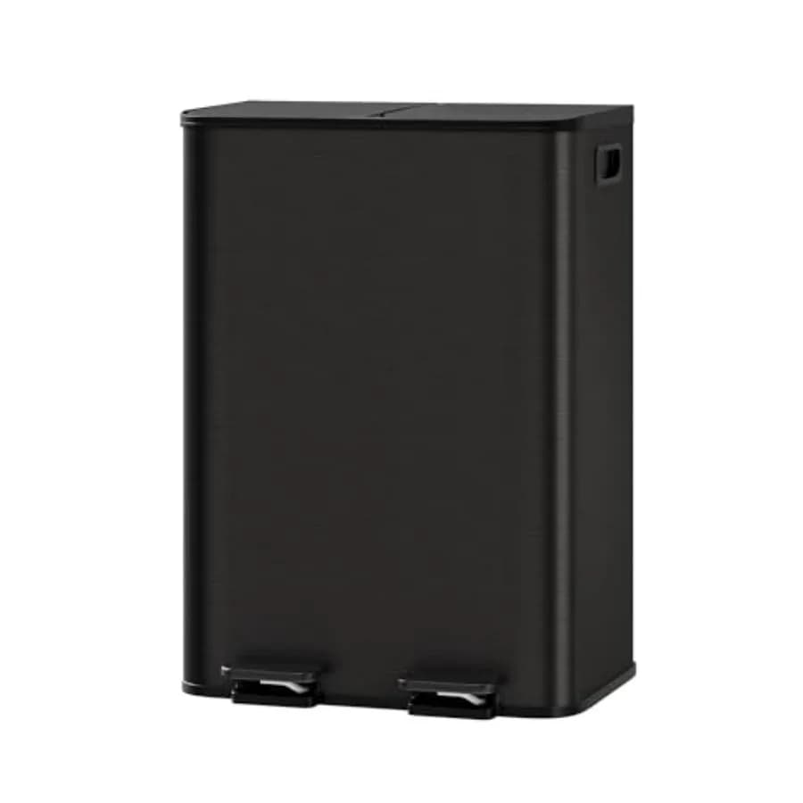 Pattumiera a Doppio Scomparto da 16 Galloni (2 x 8 Galloni) in Acciaio Inox per Cucina con Coperchi a Chiusura Morbida e Secchio Interno Rimovibile