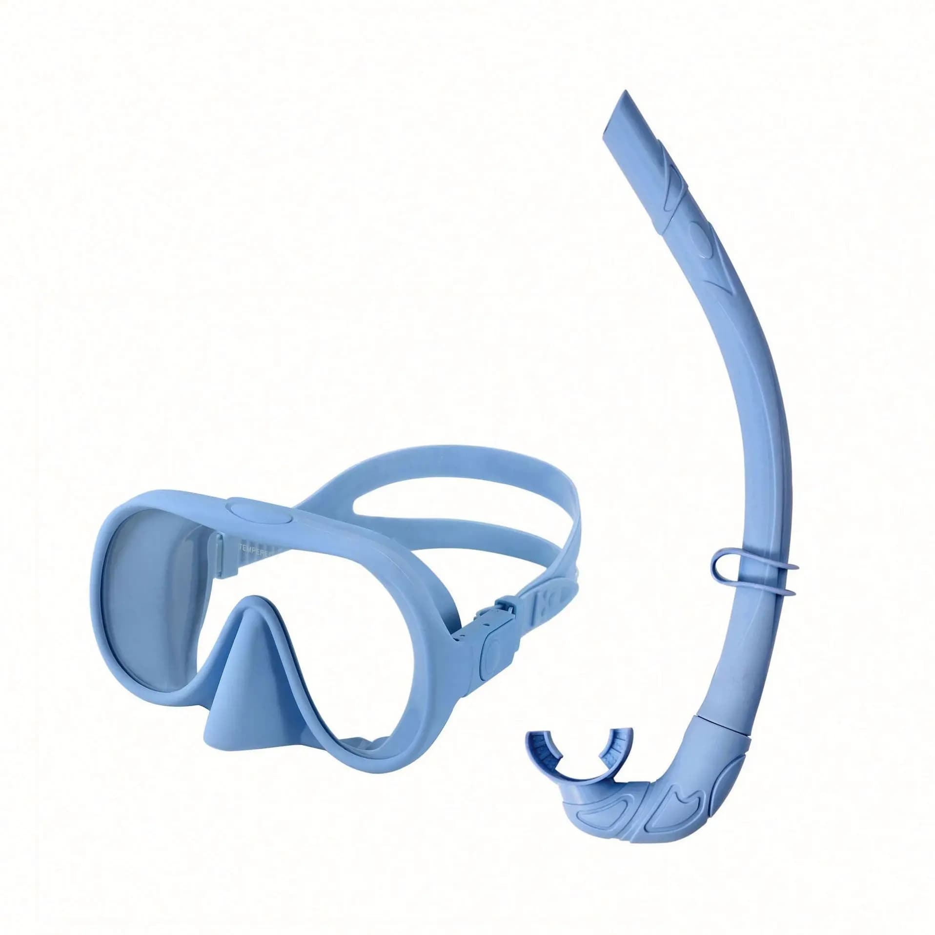 Stock Hot Selling Liquid Silicone Light Foldable Waterproof Adjustable Framed Snorkel 3-piece Diving Mask Set UV Glass