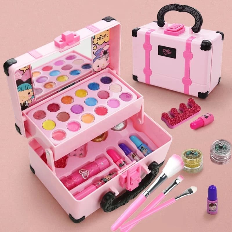 Kids Makeup Cosmetics Play Box Princess Makeup Toy for Girl Play Set Lipstick Umbrella Safety Non-toxic Kids Toys for Girls