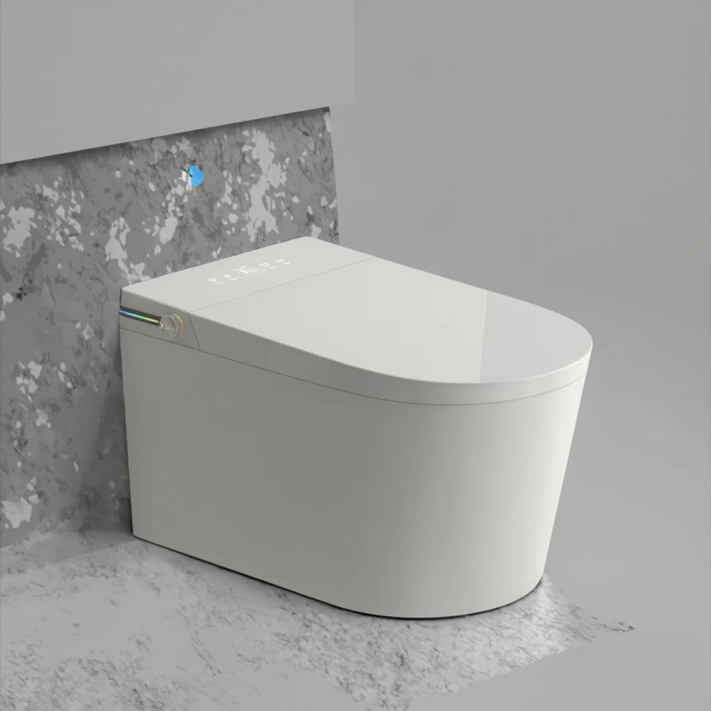Set WC Intelligente Moderno a Parete con Scarico a S, Ceramica Anti-odore, Induzione Automatica, Telecomando, Sedile Riscaldato
