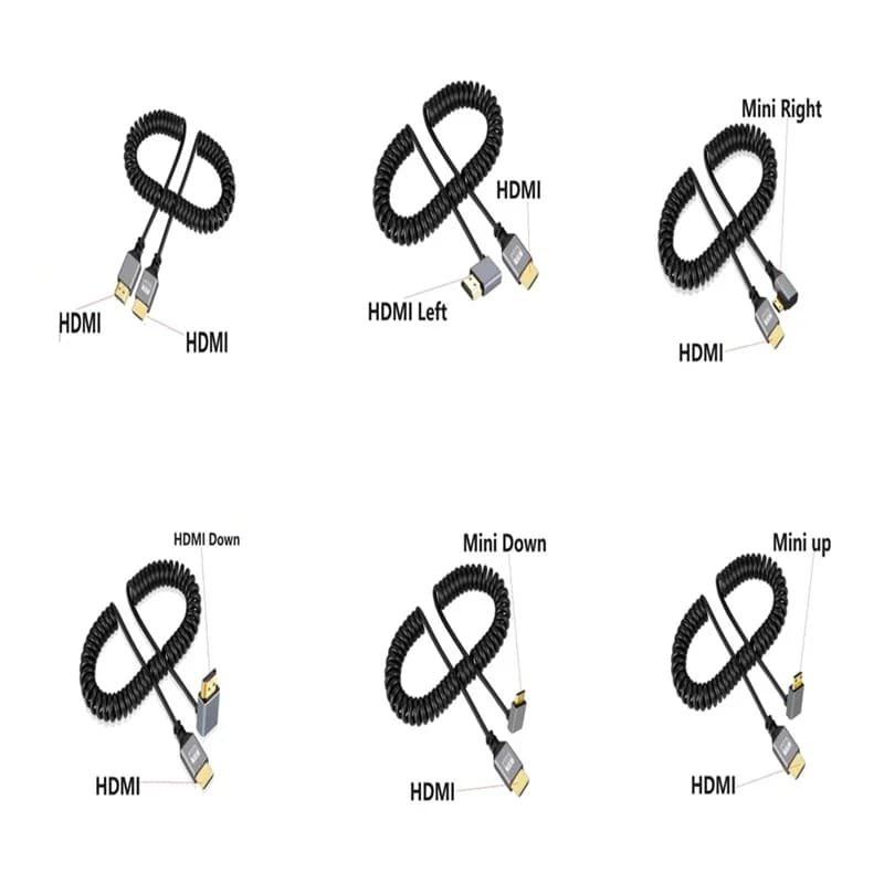 Cavo di prolunga a spirale flessibile Micro HDMI compatibile con HDMI da 0,5-2,4 m, 4K, 4K60HZ, Mini HDMI.