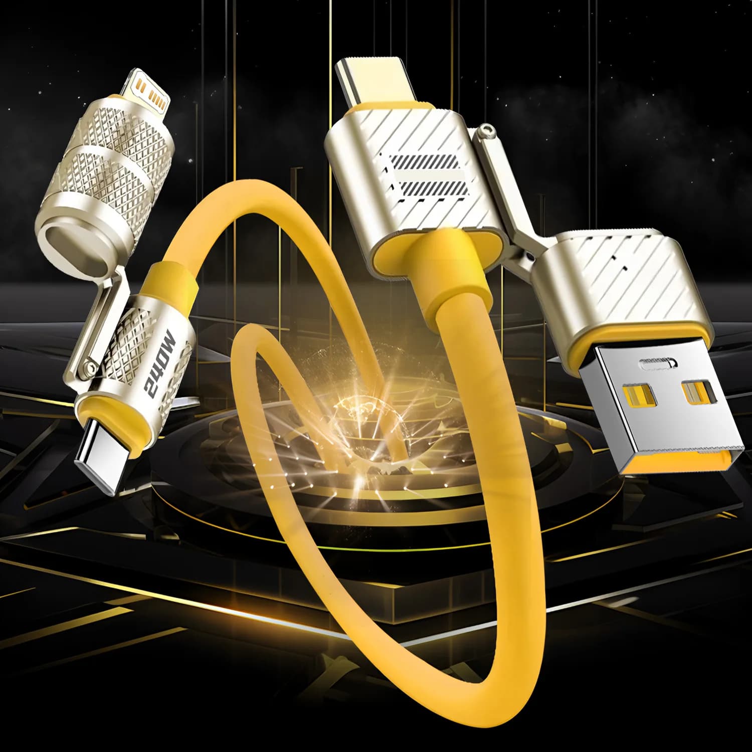 1-3PCS 240W 4 in 1 Cavo di ricarica veloce Cavo dati USB in silicone per iPhone Samsung Xiaomi Huawei iPad Tablet Telefono cellulare