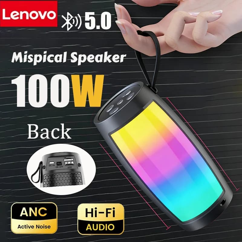 Altoparlanti wireless Bluetooth Lenovo, potente cassa audio portatile, subwoofer, audio per auto, lettore MP3, sistema audio, luci LED