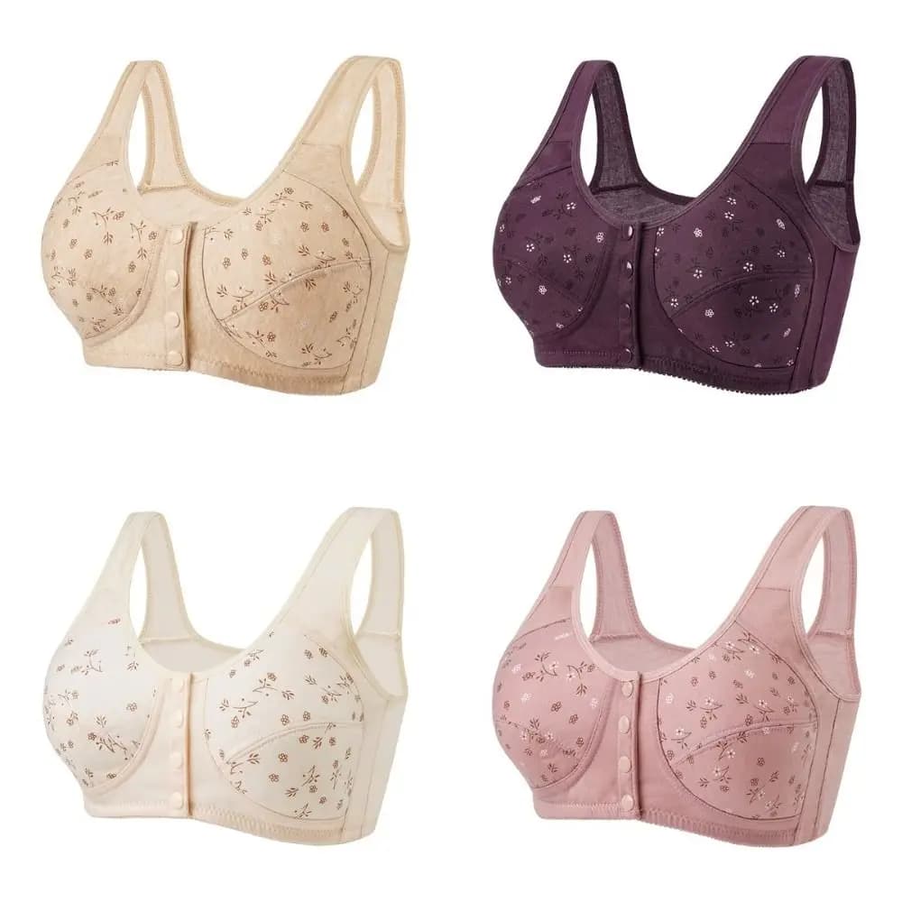 Comodi reggiseni margherita per donne anziane Traspiranti Con comodi bottoni chiusi sul davanti Reggiseni in cotone Spalline allargate Taglie forti