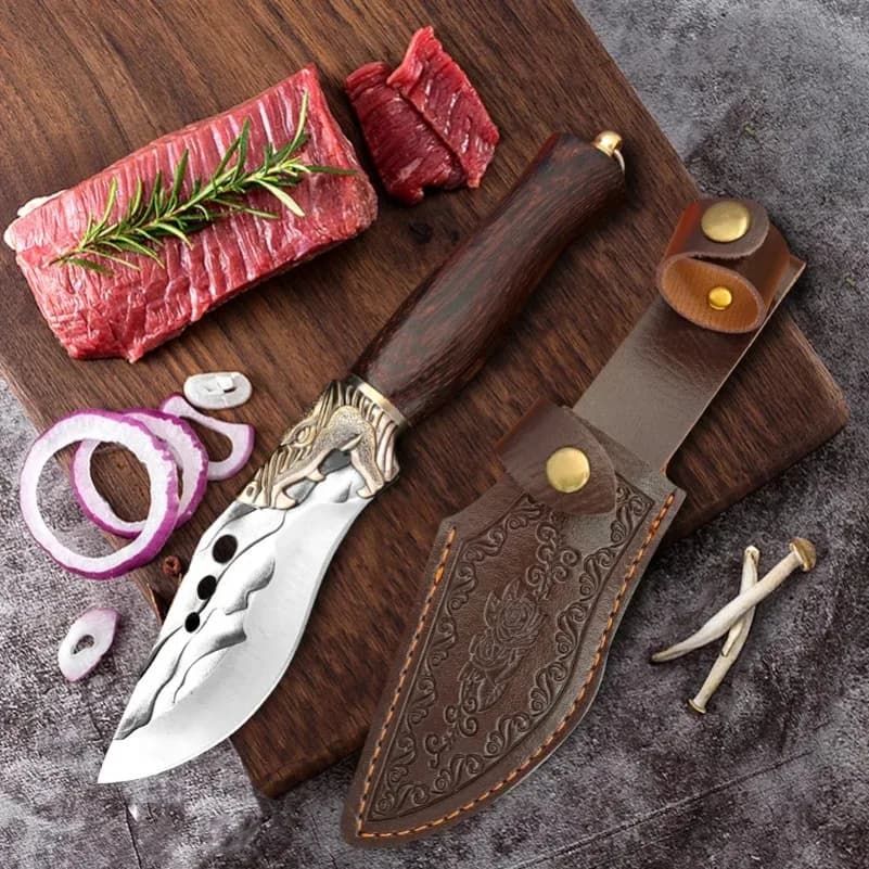 Coltello da macellaio forgiato a mano Coltello per disossare Manico in legno Coltello multiuso Chef Affettare Pesce Coltello da bistecca di frutta Mannaia Carne Coltelli da cucina per barbecue