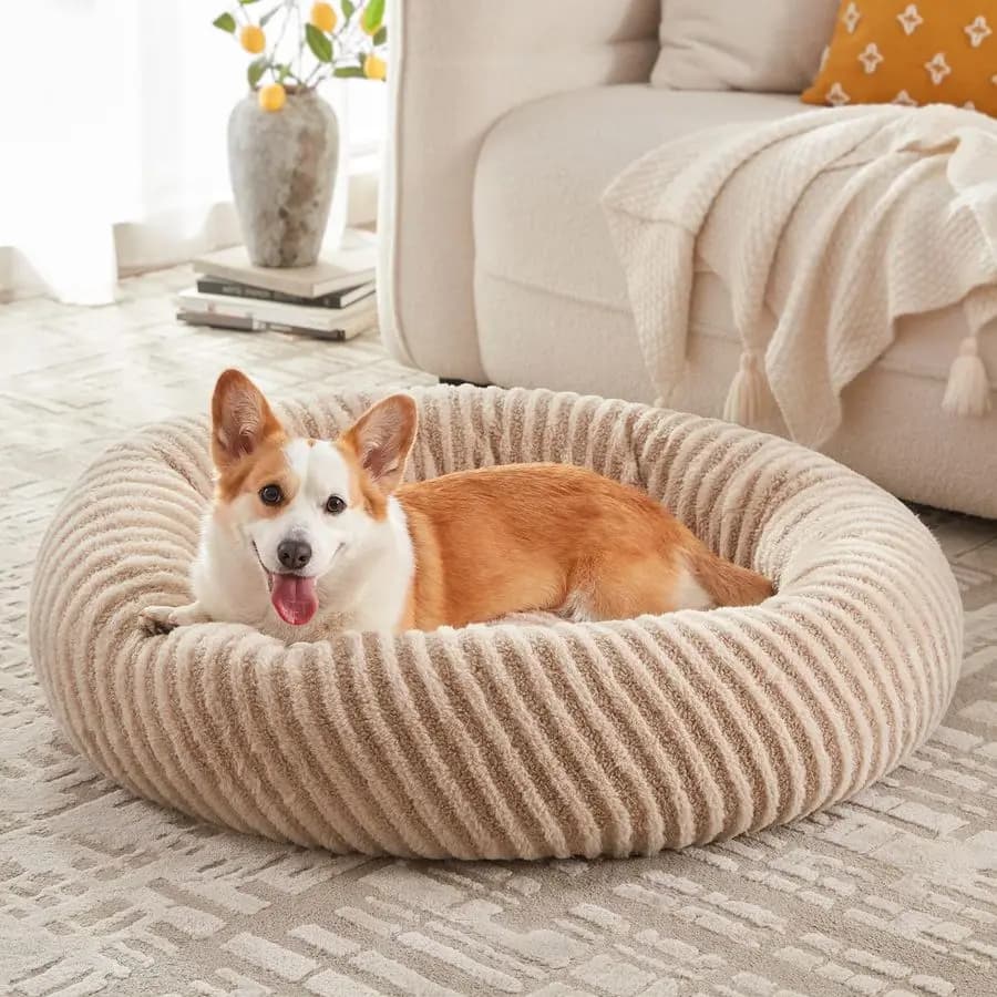Letto per cani di medie dimensioni, letto per cani di medie dimensioni lavabile con rivestimento rimovibile, accogliente letto per animali domestici in soffice pelliccia sintetica con ciambella per cani con A