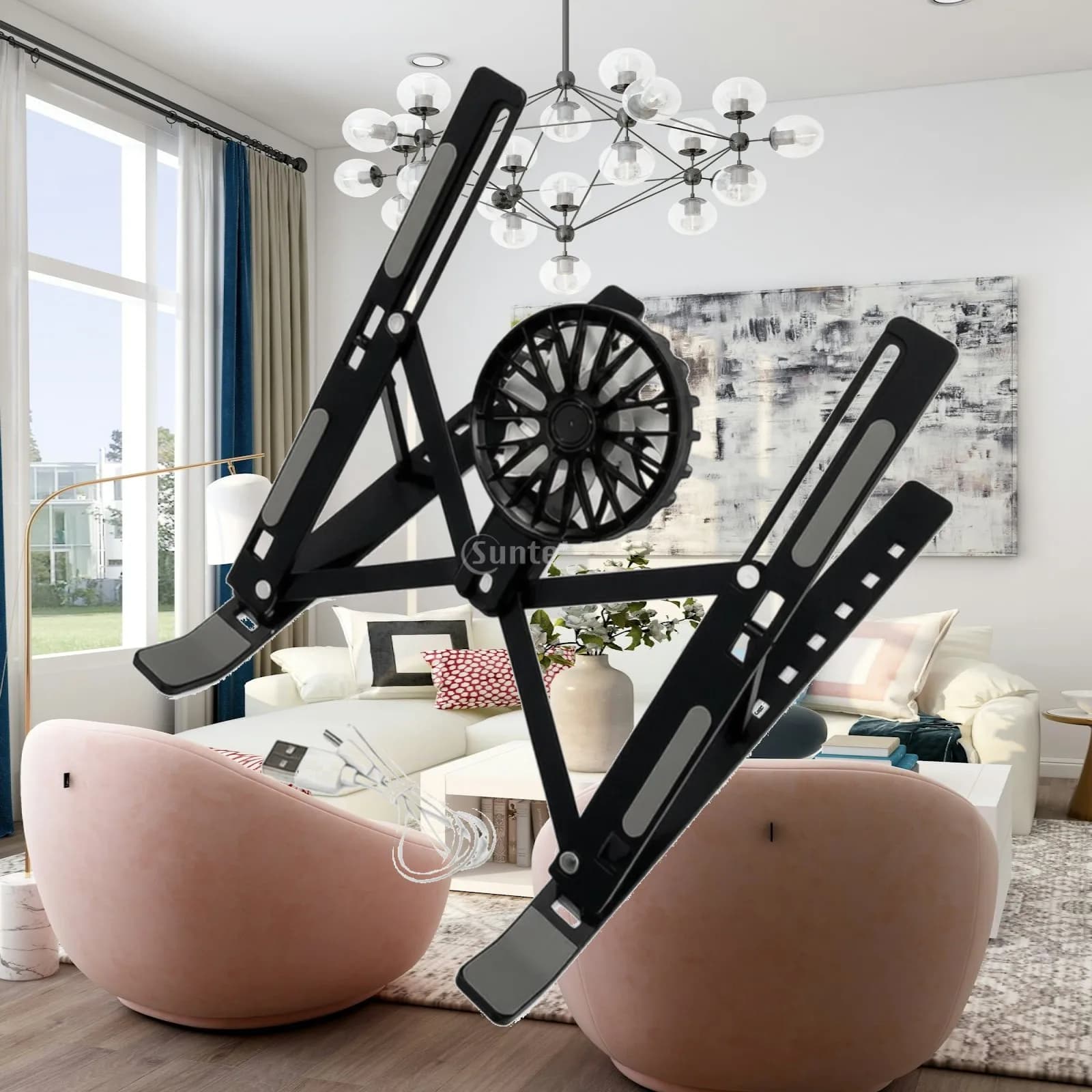 Laptop Stand with Cooling Fan Non-Slip Foldable Laptop Stand Foldable Device Riser Sturdy Ventilated for Gamers, Home Office