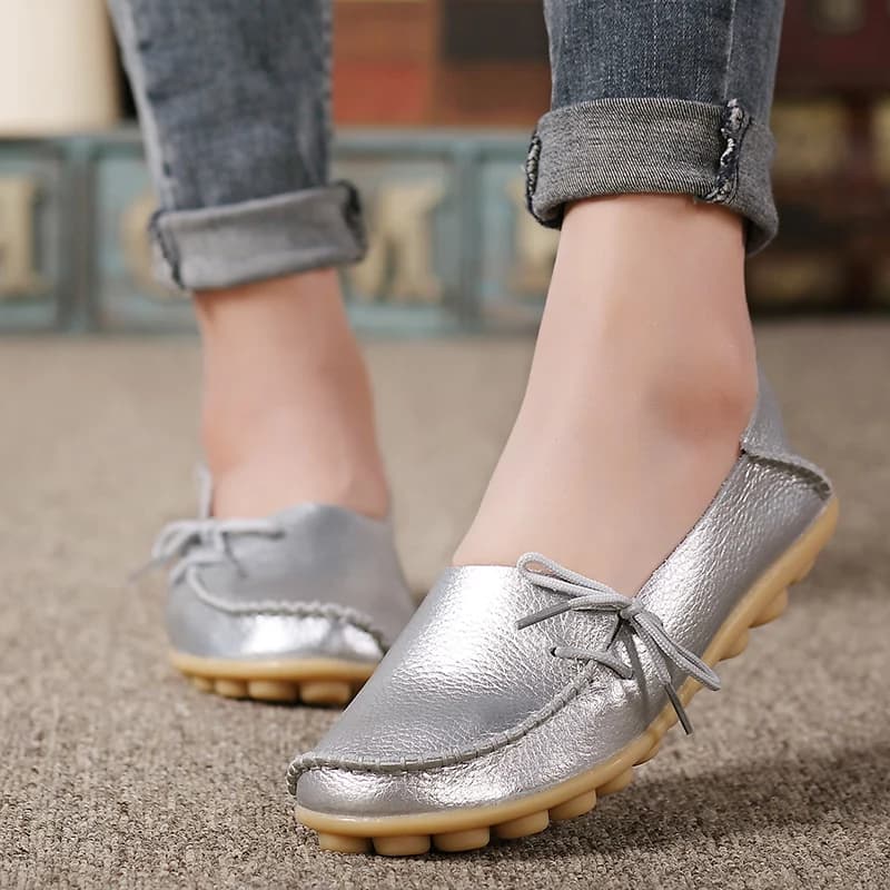 Scarpe Basse da Donna, Mocassini di Design alla Moda, Mocassini Chunky in Vera Pelle, Calzature Casual Femminili